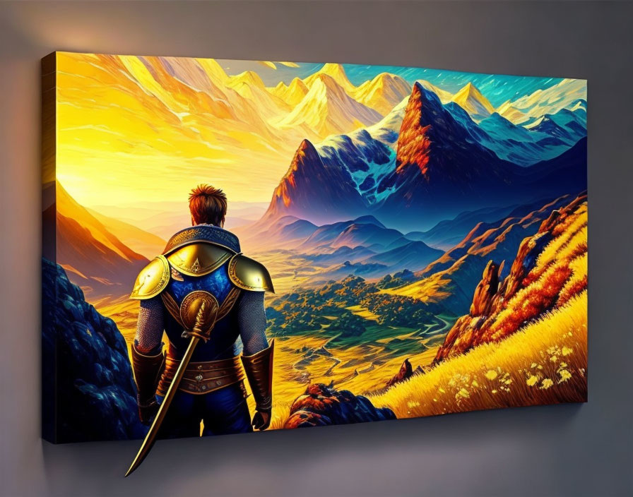 Knight in Armor Contemplating Vibrant Landscape