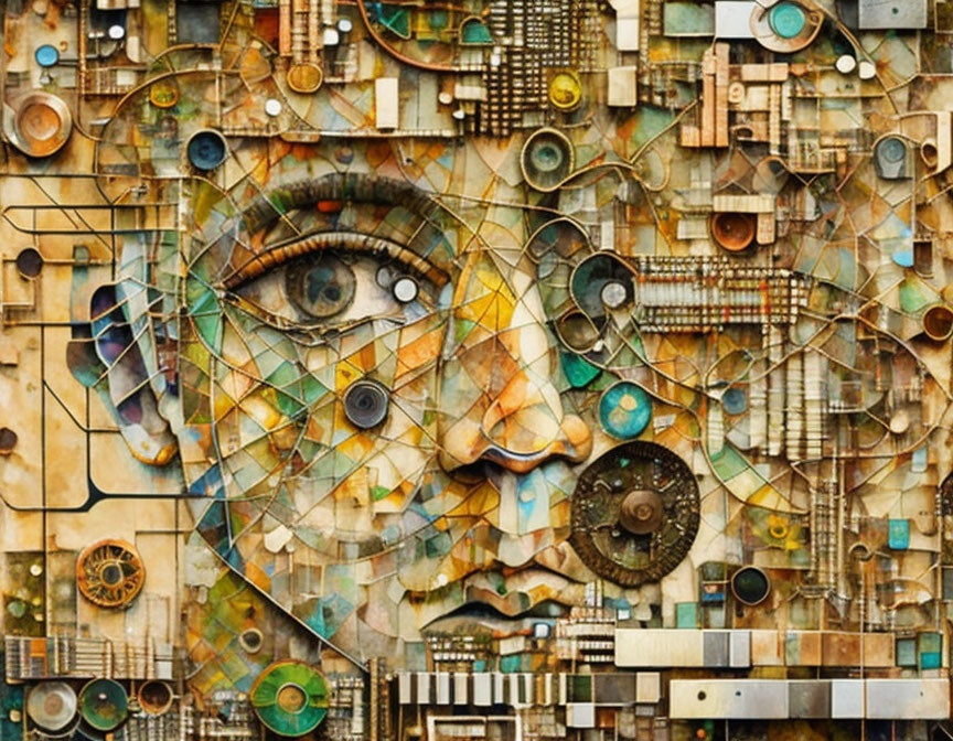 Abstract Steampunk Collage with Mechanical and Geometric Elements