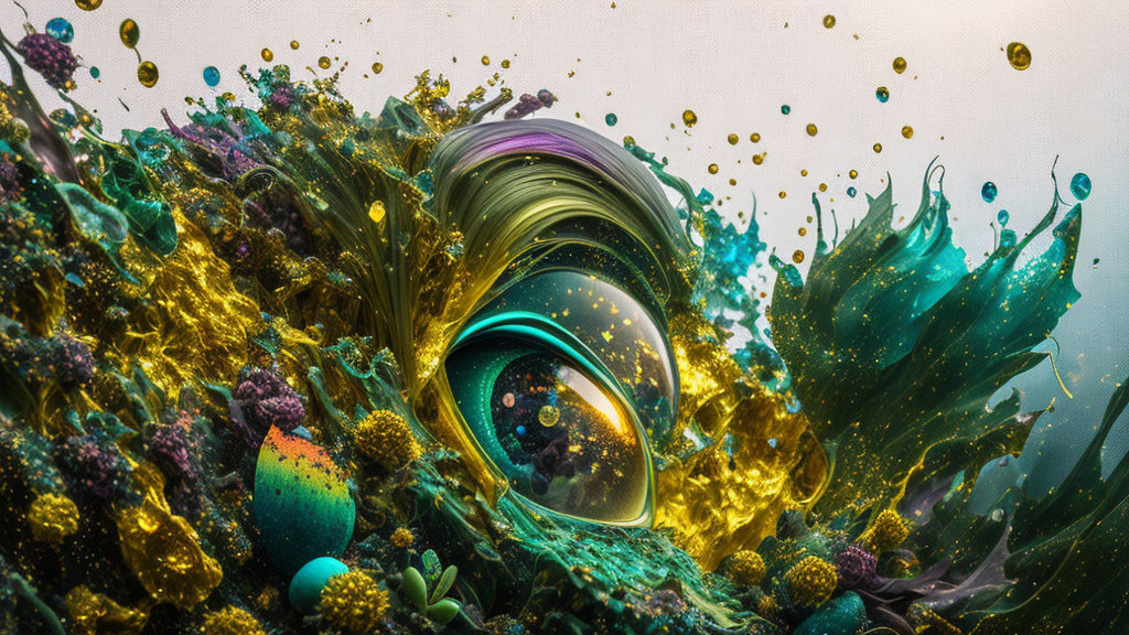 Colorful Abstract Art: Swirling Spheres in Reflective Surfaces