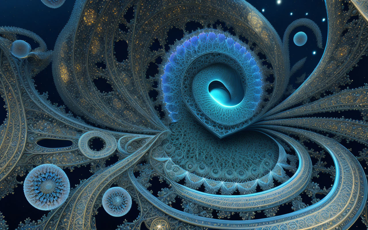 Detailed Blue and Gold Fractal Pattern in High Resolution