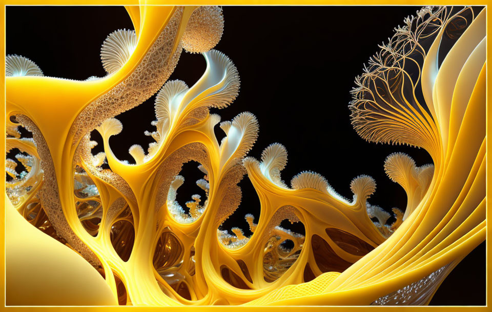 Intricate Golden Fractal Patterns on Black Background