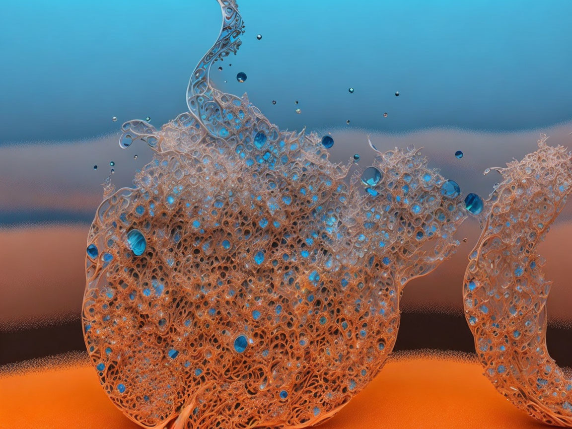 Abstract image of bubbly structures and water droplets against warm background