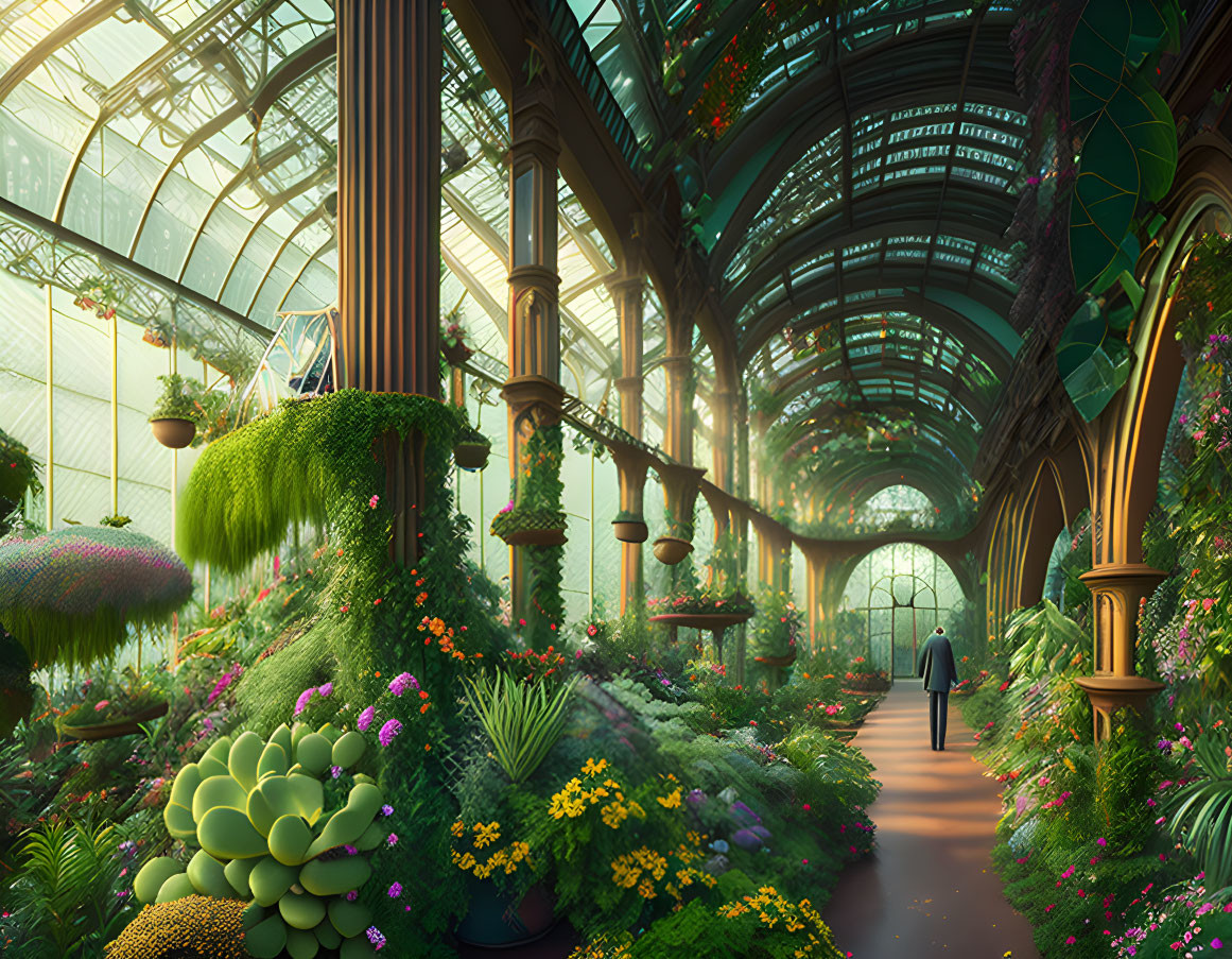 Vibrant greenhouse filled with lush plants and sunlight