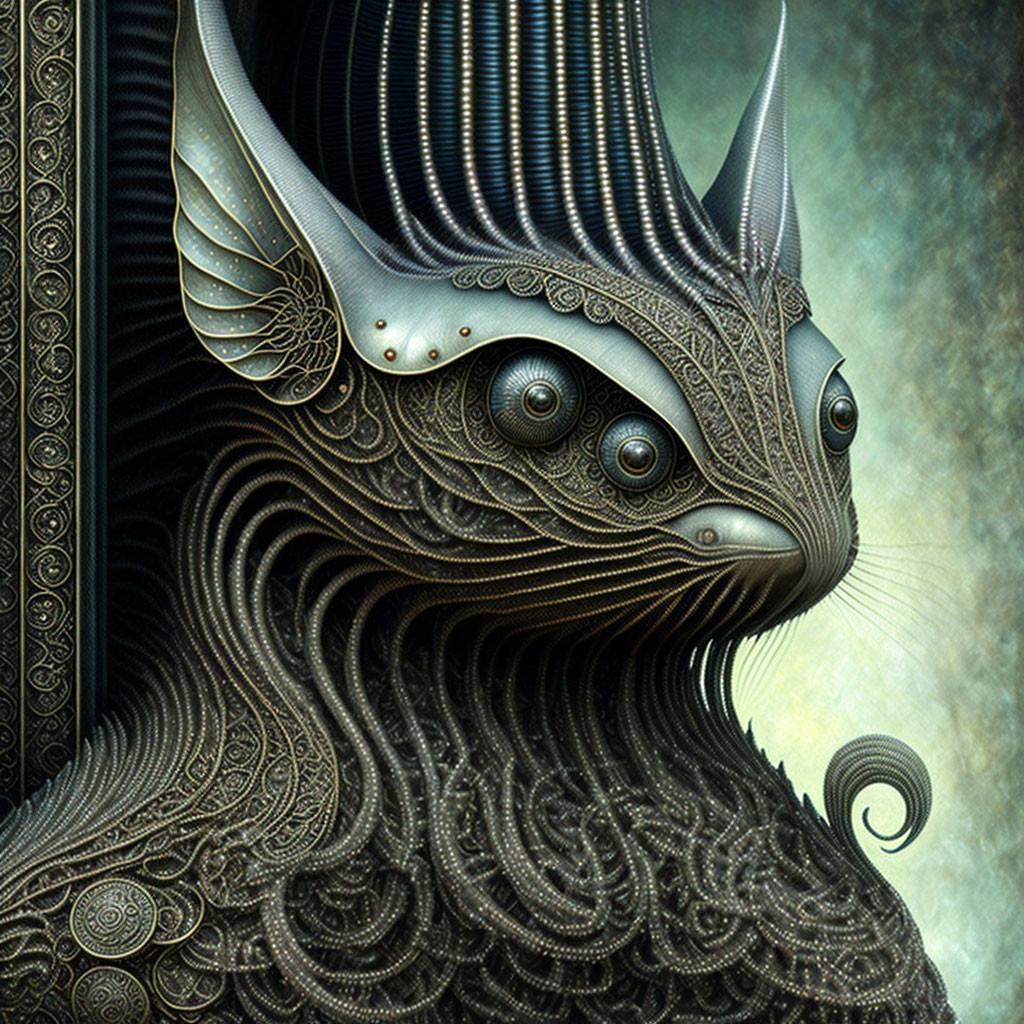 Intricate patterns and multiple eyes on surreal creature