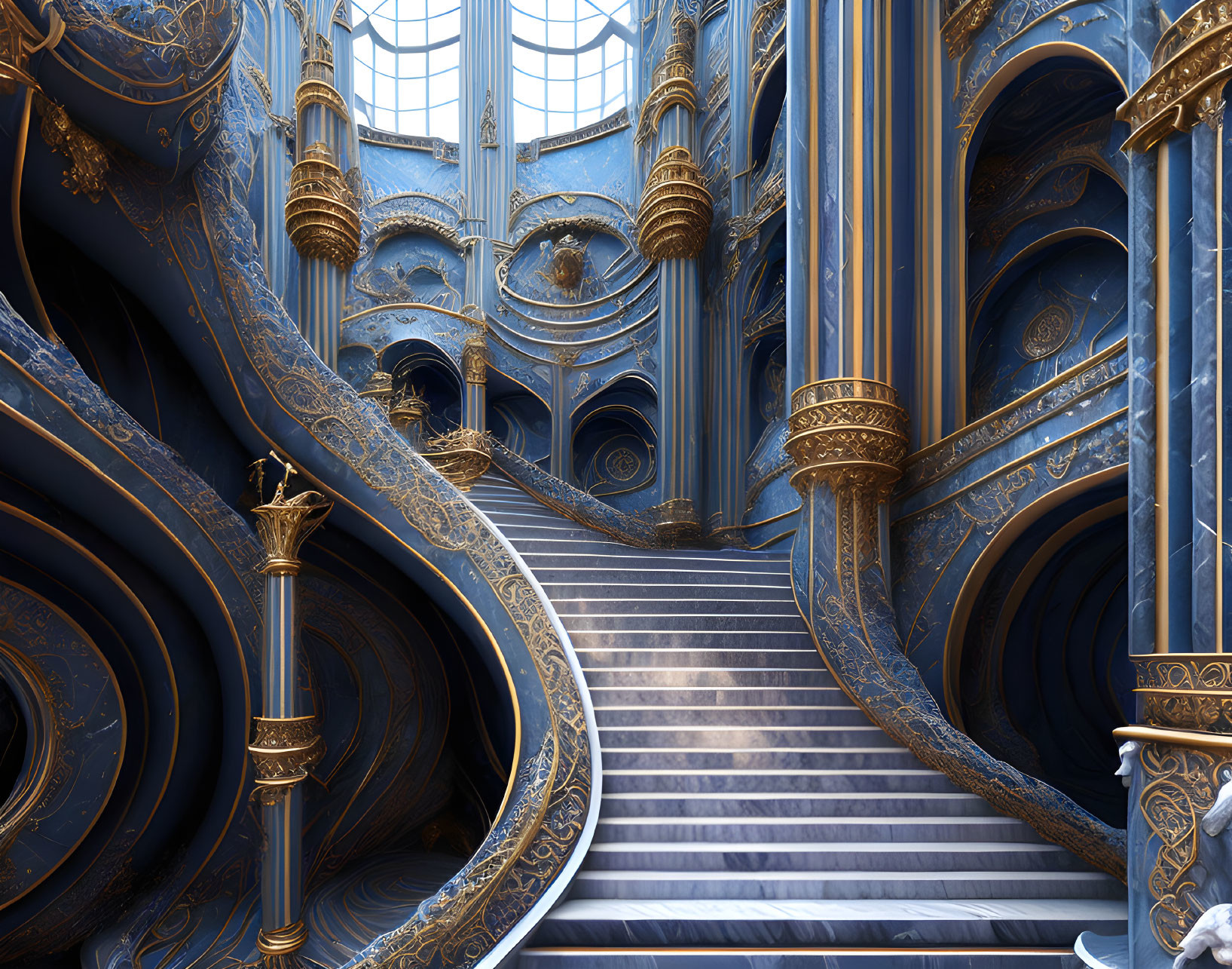 Luxurious Interior with Blue Marble and Gold Detailing