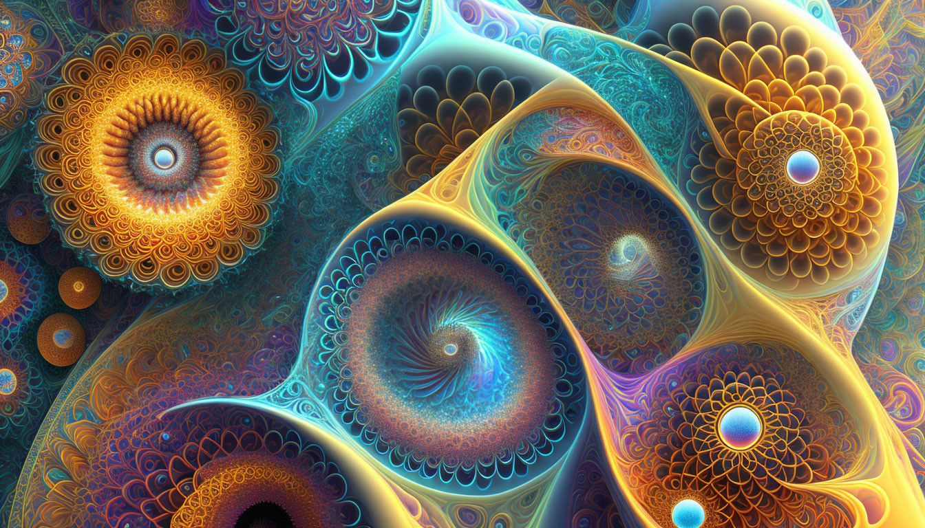 Colorful Fractal Image with Spirals, Florals, and Textures