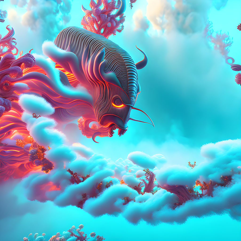 Vivid surreal sky with abstract elephant-like creature