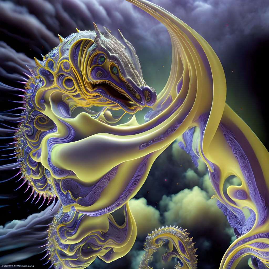 Colorful Stylized Dragon Artwork with Cosmic Background