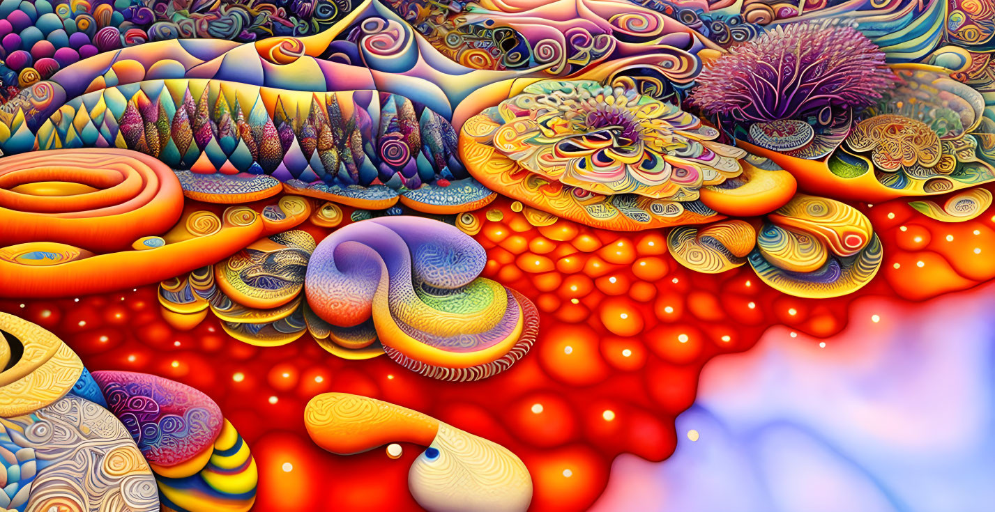 Colorful Abstract Digital Art with Swirling Patterns and Psychedelic Shapes