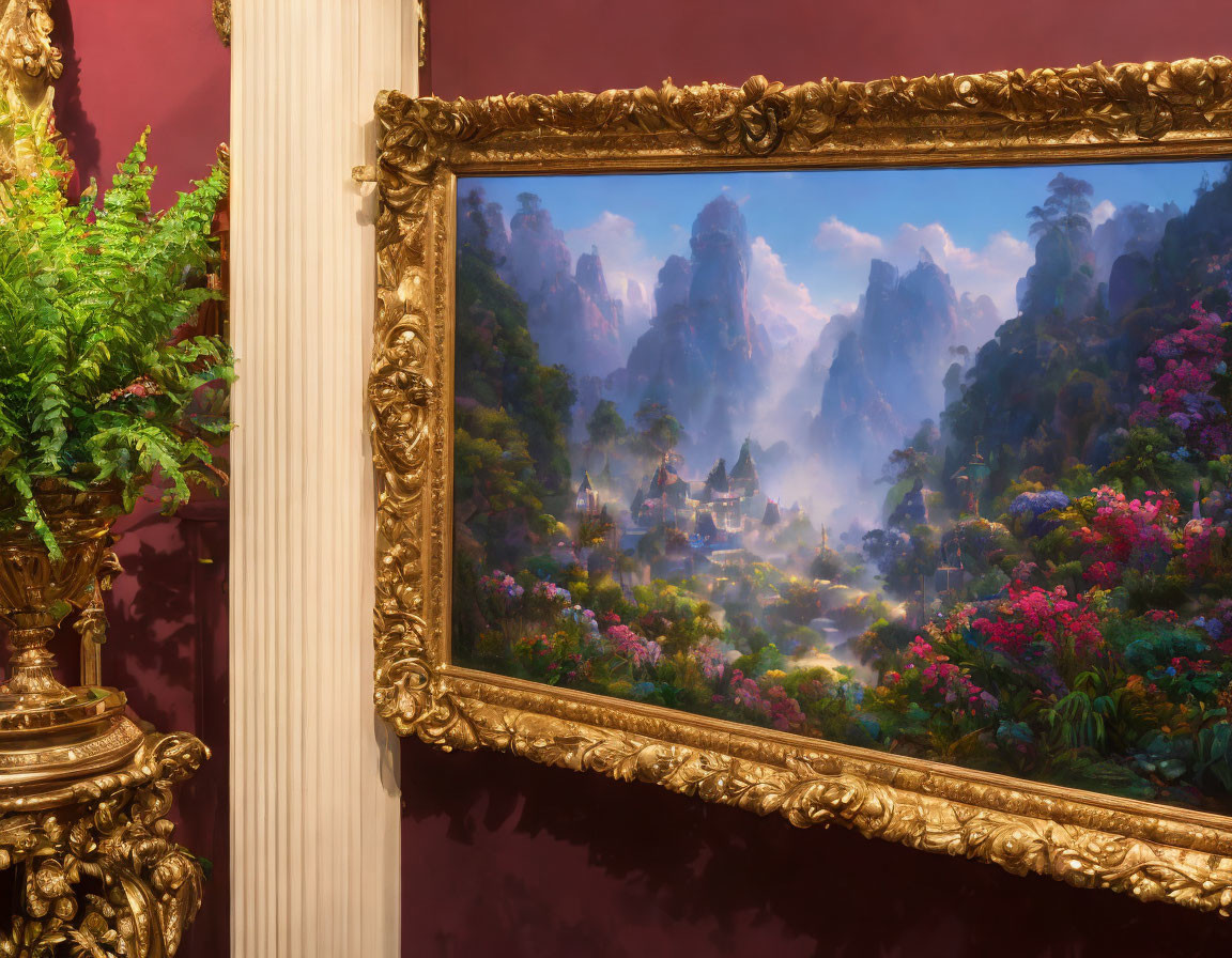 Golden Frame with Mystical Landscape Painting