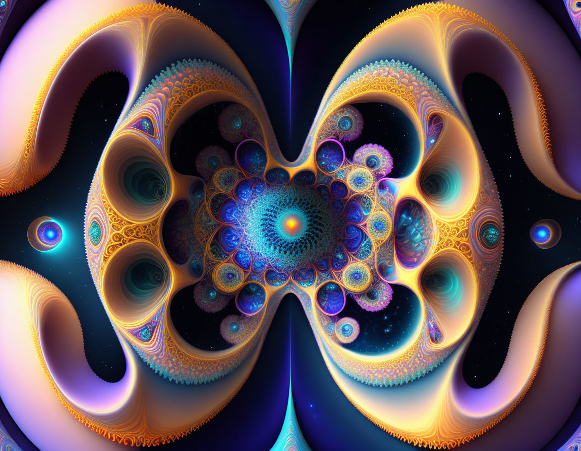 Colorful Fractal Design with Swirling Patterns and Eye Motif