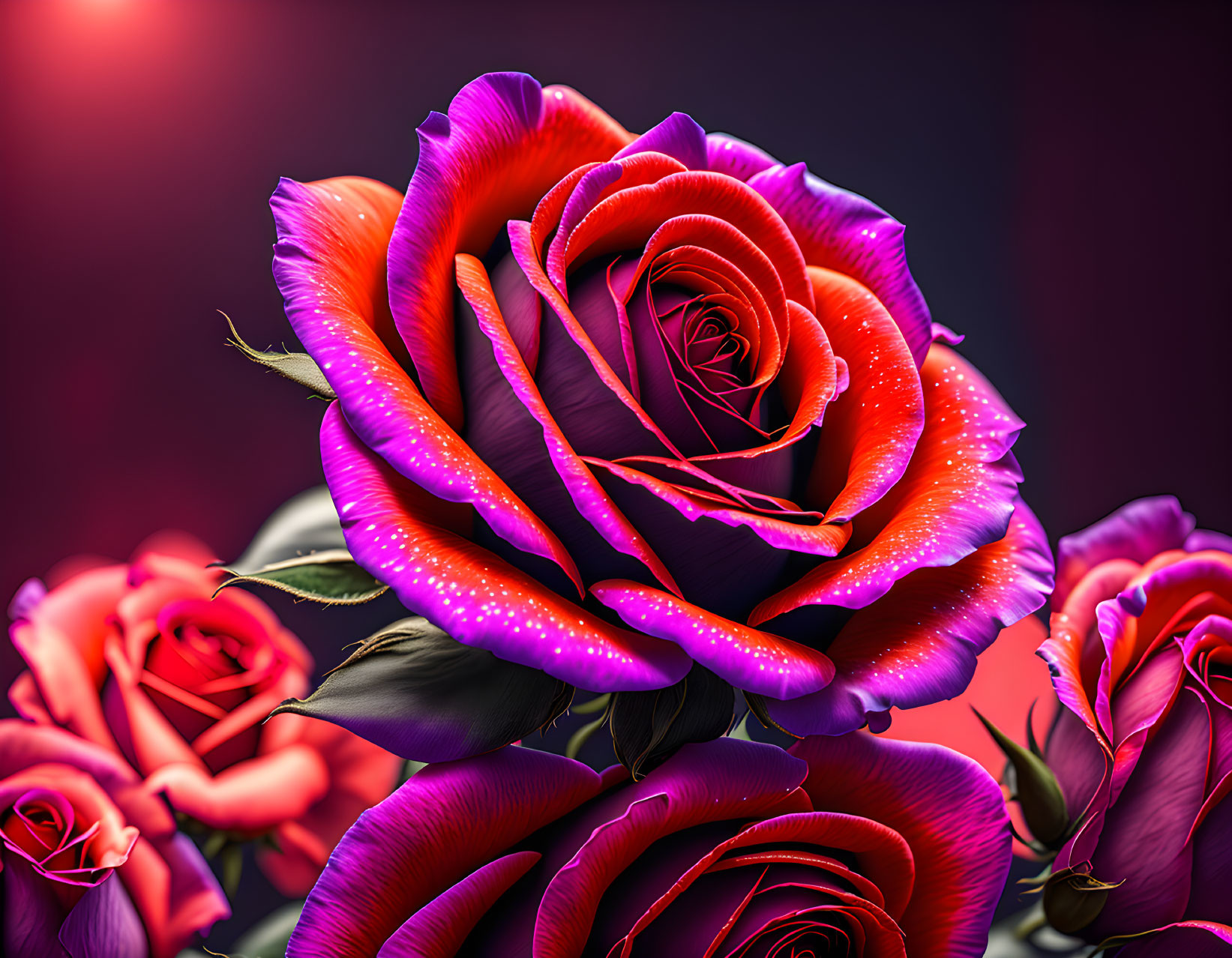 Digitally Enhanced Roses: Deep Purple to Crimson Gradient