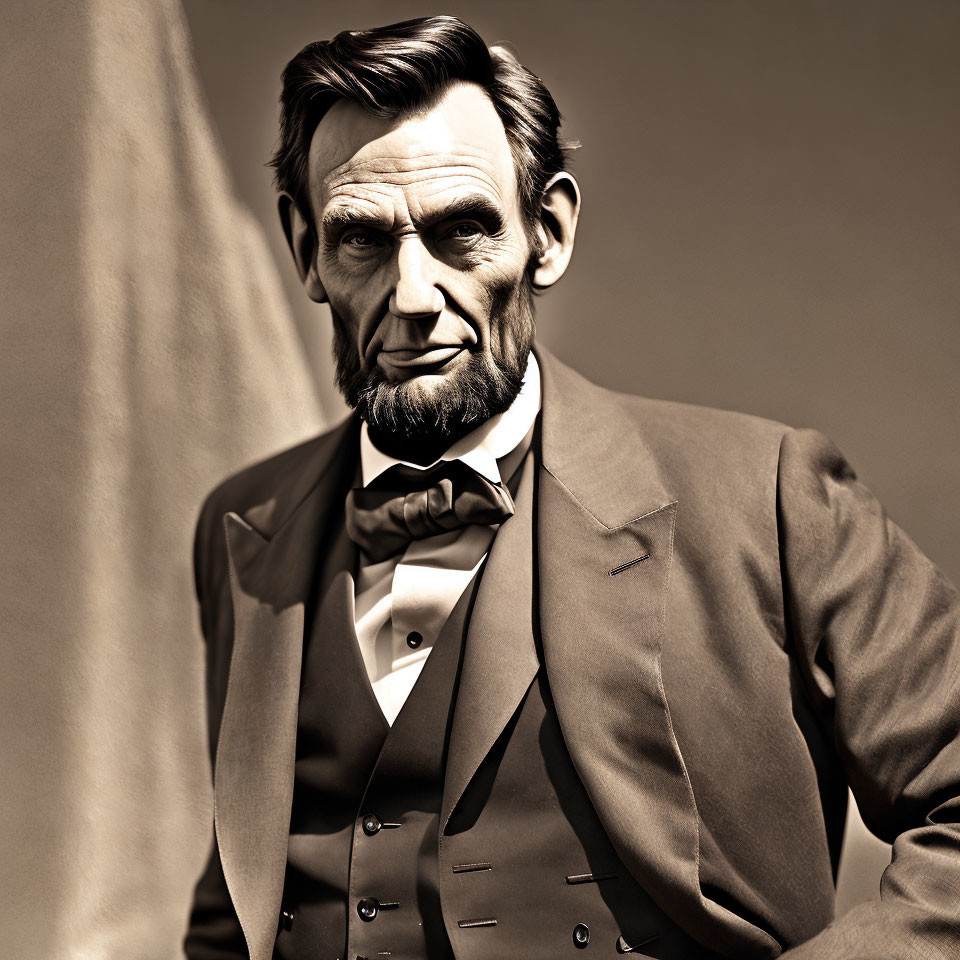 Sepia-Toned Portrait of Bearded Man in Suit Jacket and Bow Tie