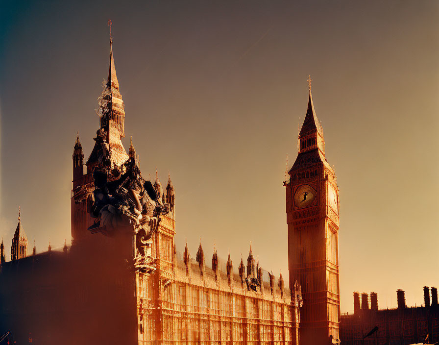 Iconic London landmark at sunset with warm hues