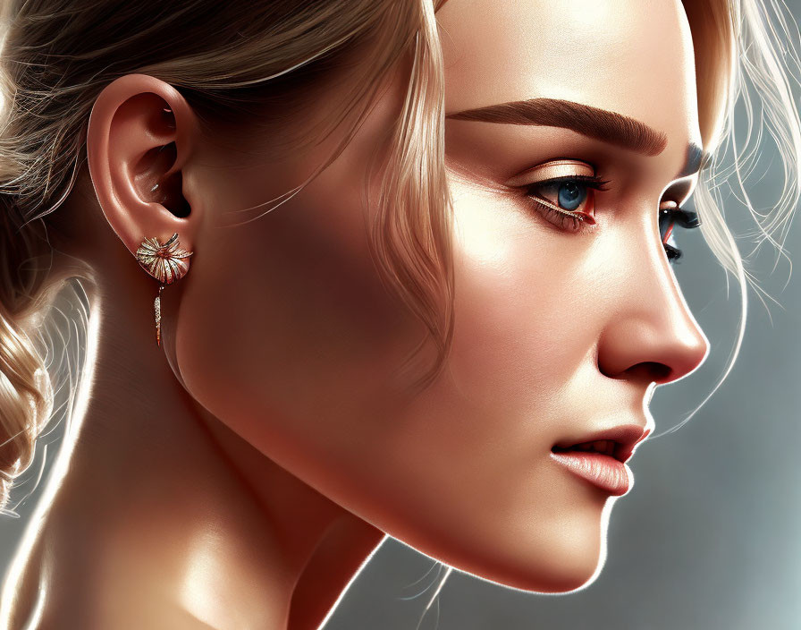 Blonde woman digital portrait with detailed features