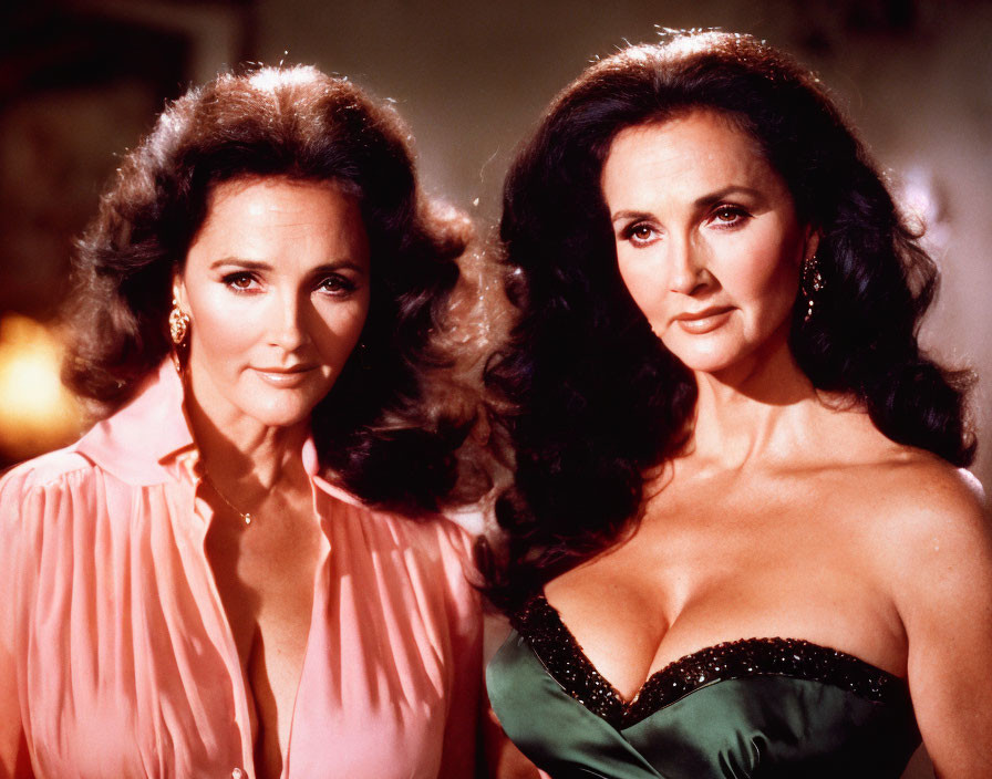 Elegant portrait of two women with voluminous dark hair