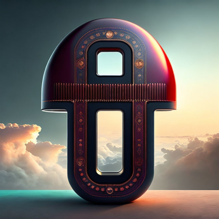 Intricate Patterned Letter "A" in Surreal Sky Scene