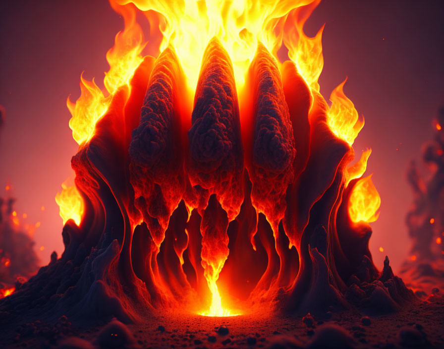 Abstract Orange Flames on Dark Background: Fiery Formation with Glowing Heat