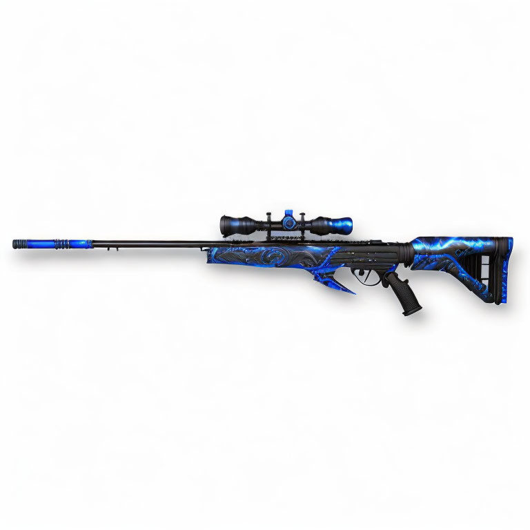 Blue and Black Hydrographic Sniper Rifle on White Background