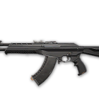 Detailed disassembled assault rifle on black background