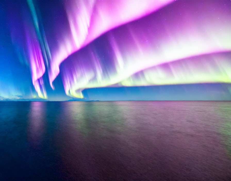 Colorful Aurora Borealis Lights Reflecting on Water at Twilight