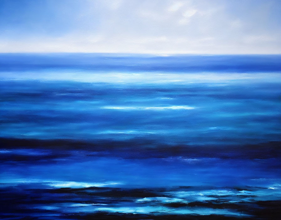 Abstract painting of blue shades merging ocean and sky