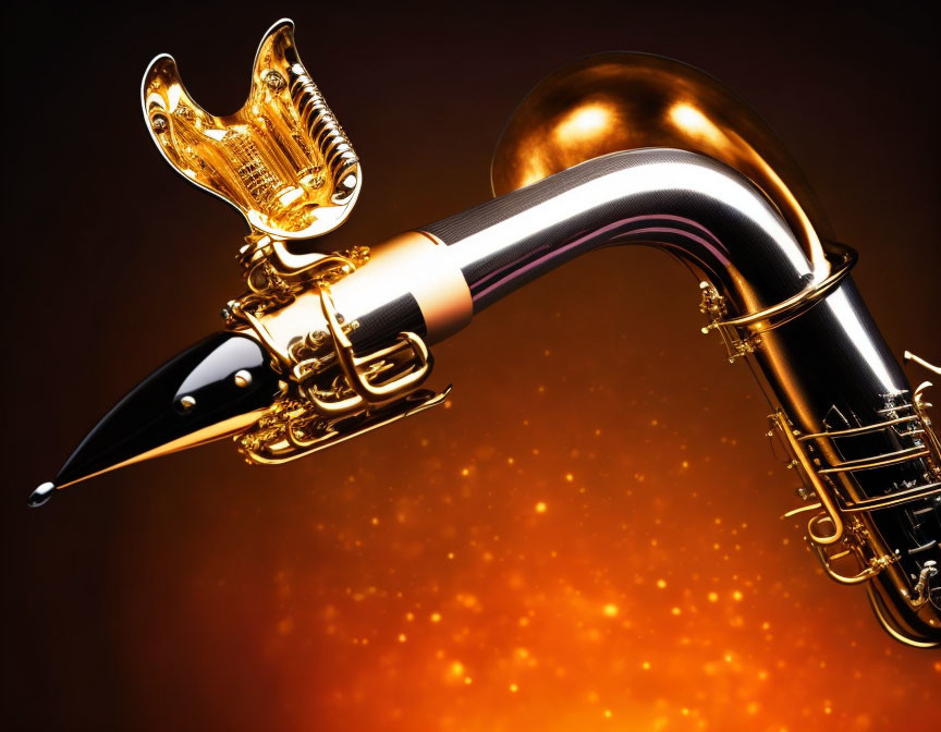 Polished Bass Clarinet with Gold Details on Warm Bokeh Background