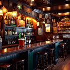 Traditional Wooden Bar with Dark Tones and Bar Stools