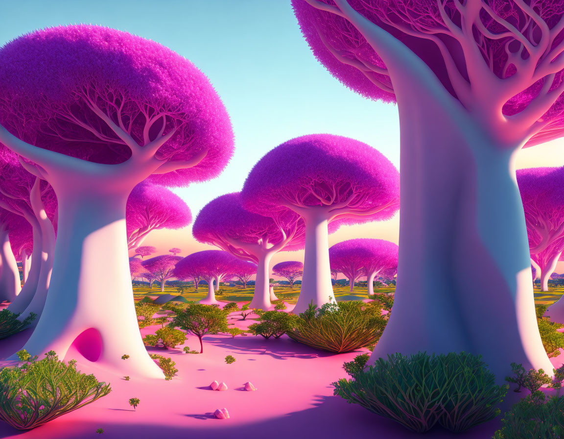 Fantasy Landscape with Purple Trees and Pink Ground