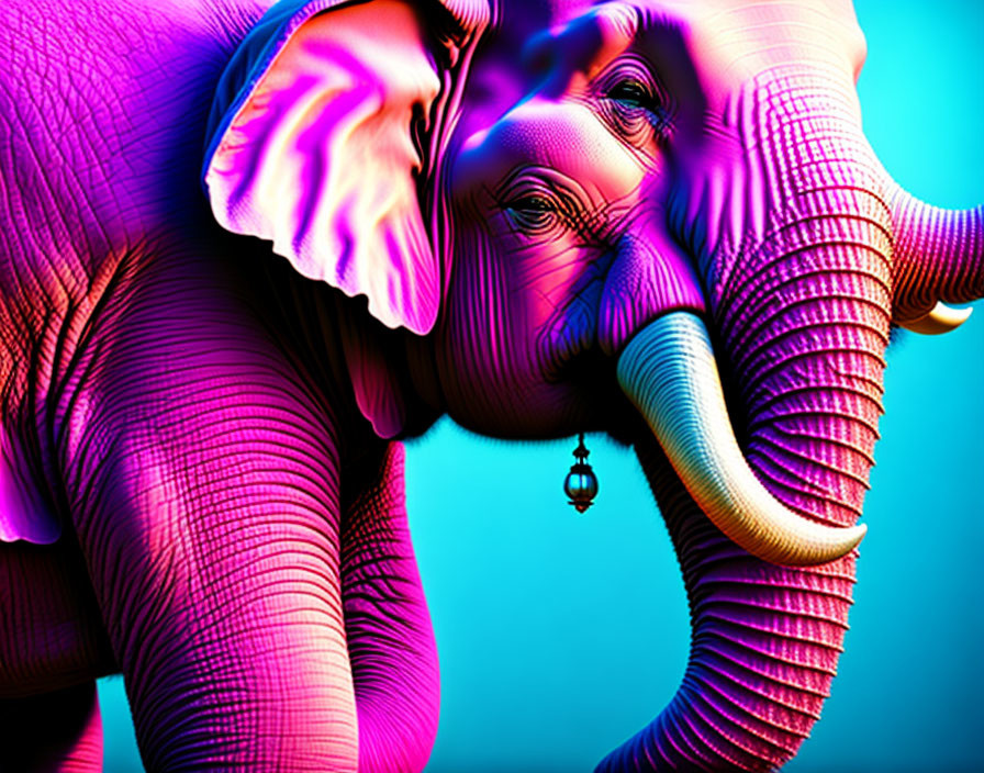 Vibrant Purple and Pink Elephant in Blue Background