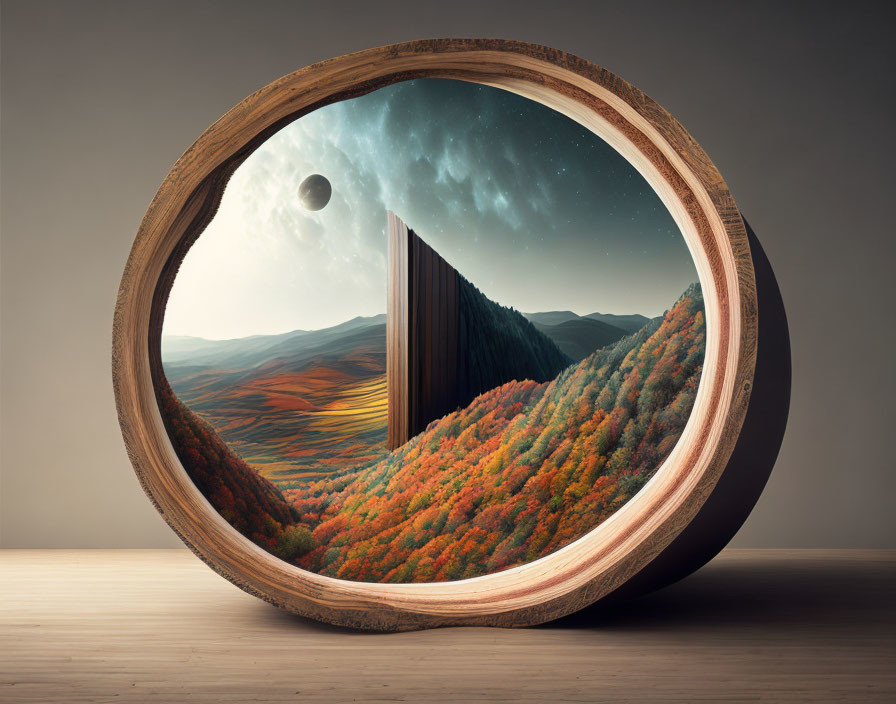 Circular Frame: Autumn Forest to Starry Night Sky Transition