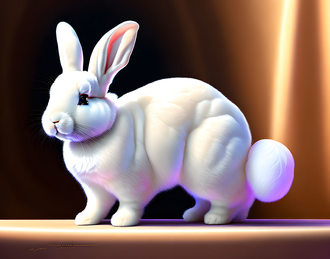 White Rabbit Digital Illustration with Blue Eyes and Fluffy Fur