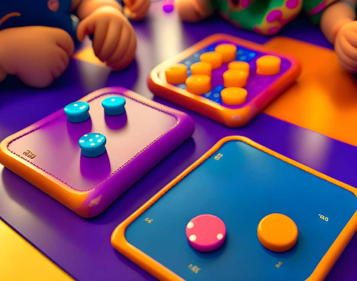 Kids play interactive games on colorful electronic boards