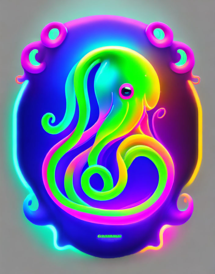 Vibrant neon octopus illustration on dark gradient background