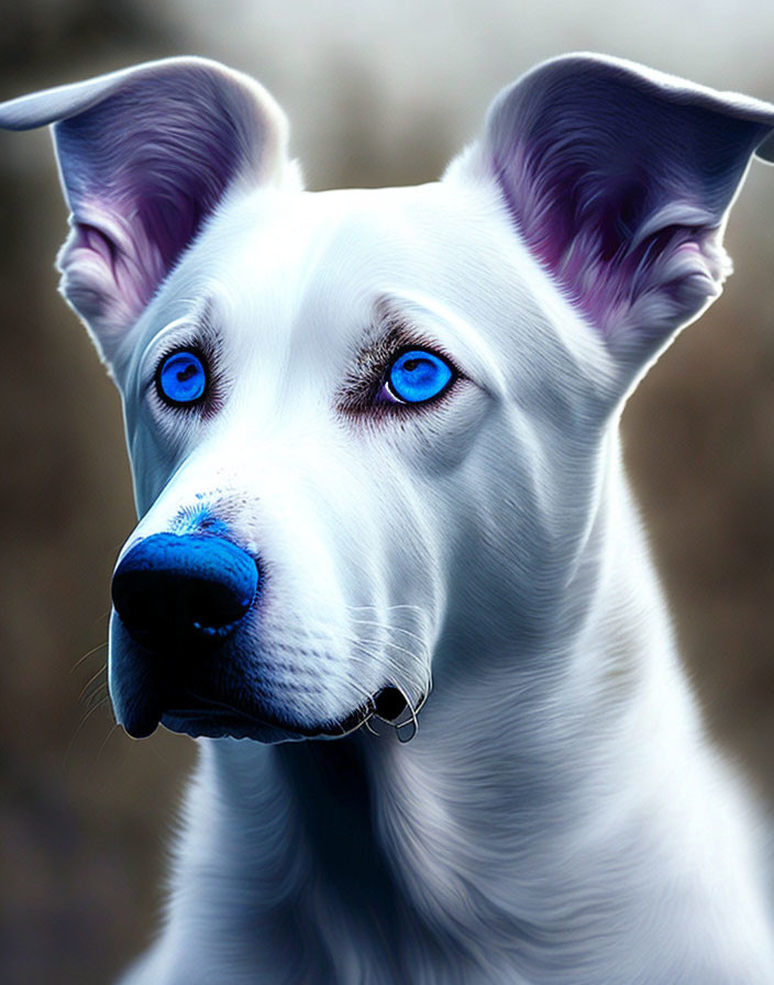 White Dog with Striking Blue Eyes and Pointed Ears