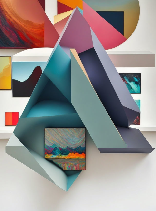 Colorful Geometric Shapes in Abstract Art Installation