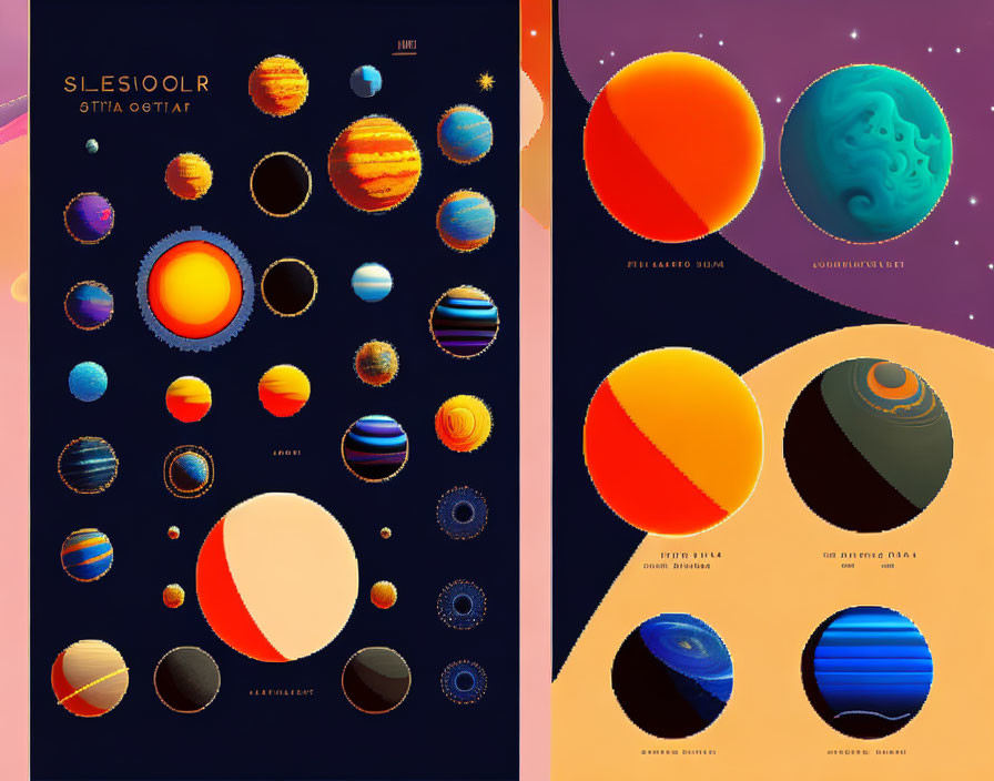 Vivid Abstract Art: Planets and Stars in Colorful Display