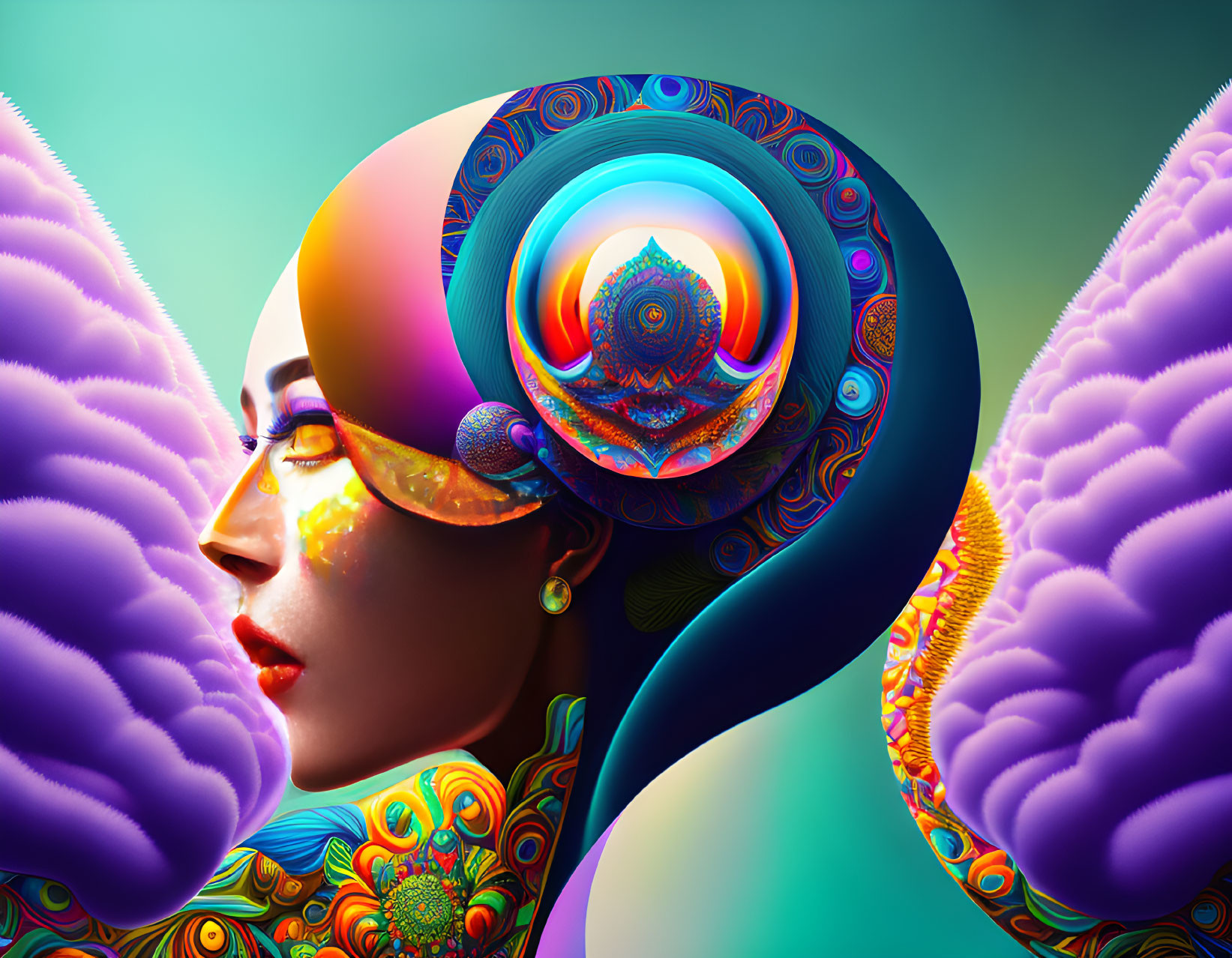 Colorful Psychedelic Side Profile Artwork with Swirling Patterns