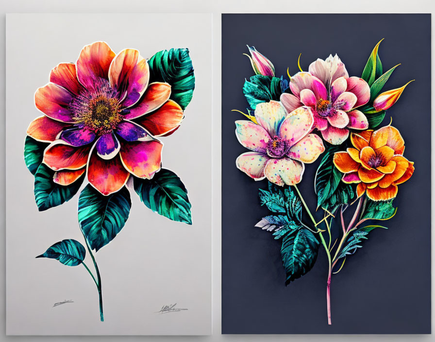 Colorful Floral Paintings on Dark & Light Backgrounds