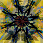 Abstract 3D iridescent crystal explosion on golden backdrop