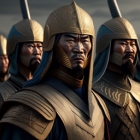 Men in Elaborate Golden Armor and Helmets Standing in Formation