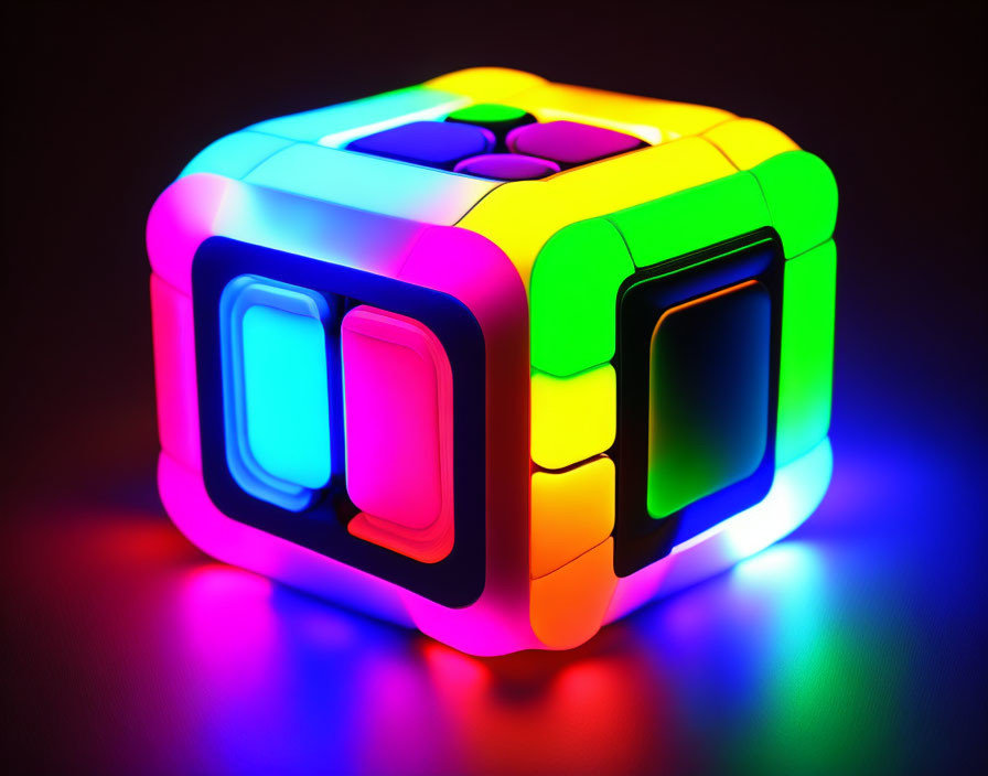 Multicolored Electronic Puzzle Cube Glowing in Dark