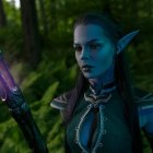 Elaborate Blue Fantasy Makeup and Armor in Twilight Forest