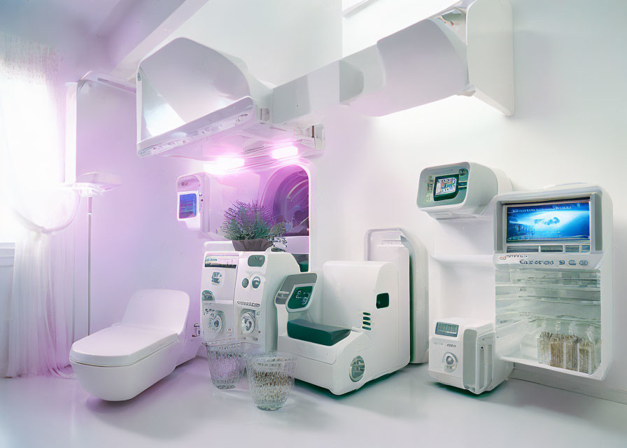 Modern Dental Office with White and Green Equipment for Patient Care