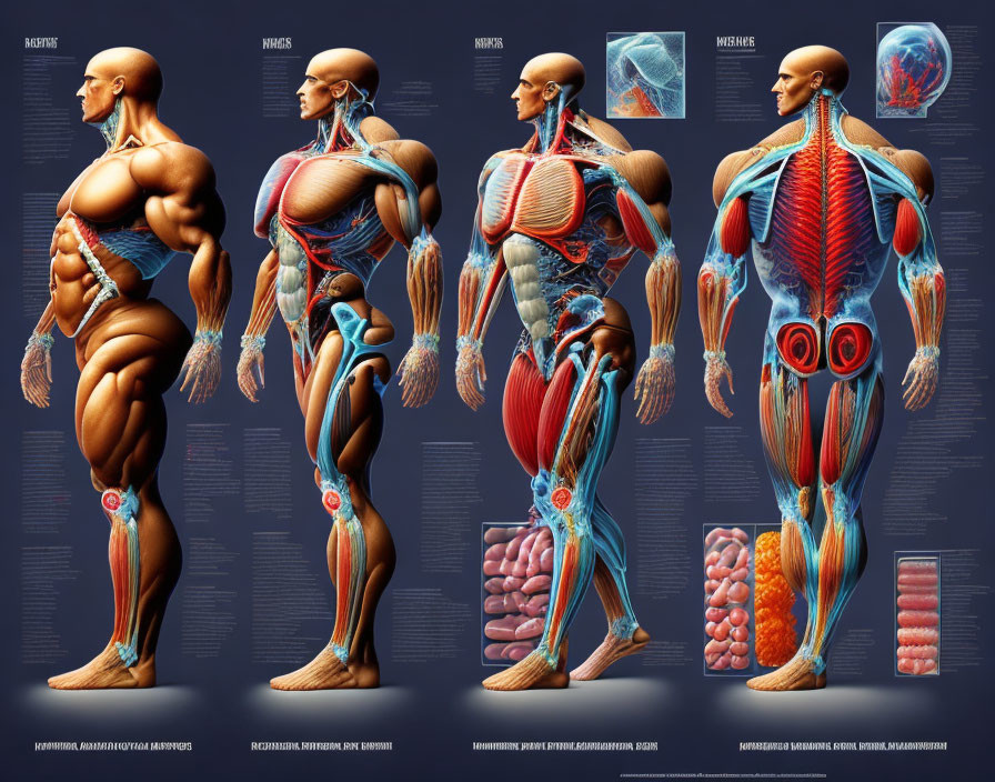 Detailed Human Anatomy Illustration: Muscular, Skeletal, Nervous, & Circulatory Systems