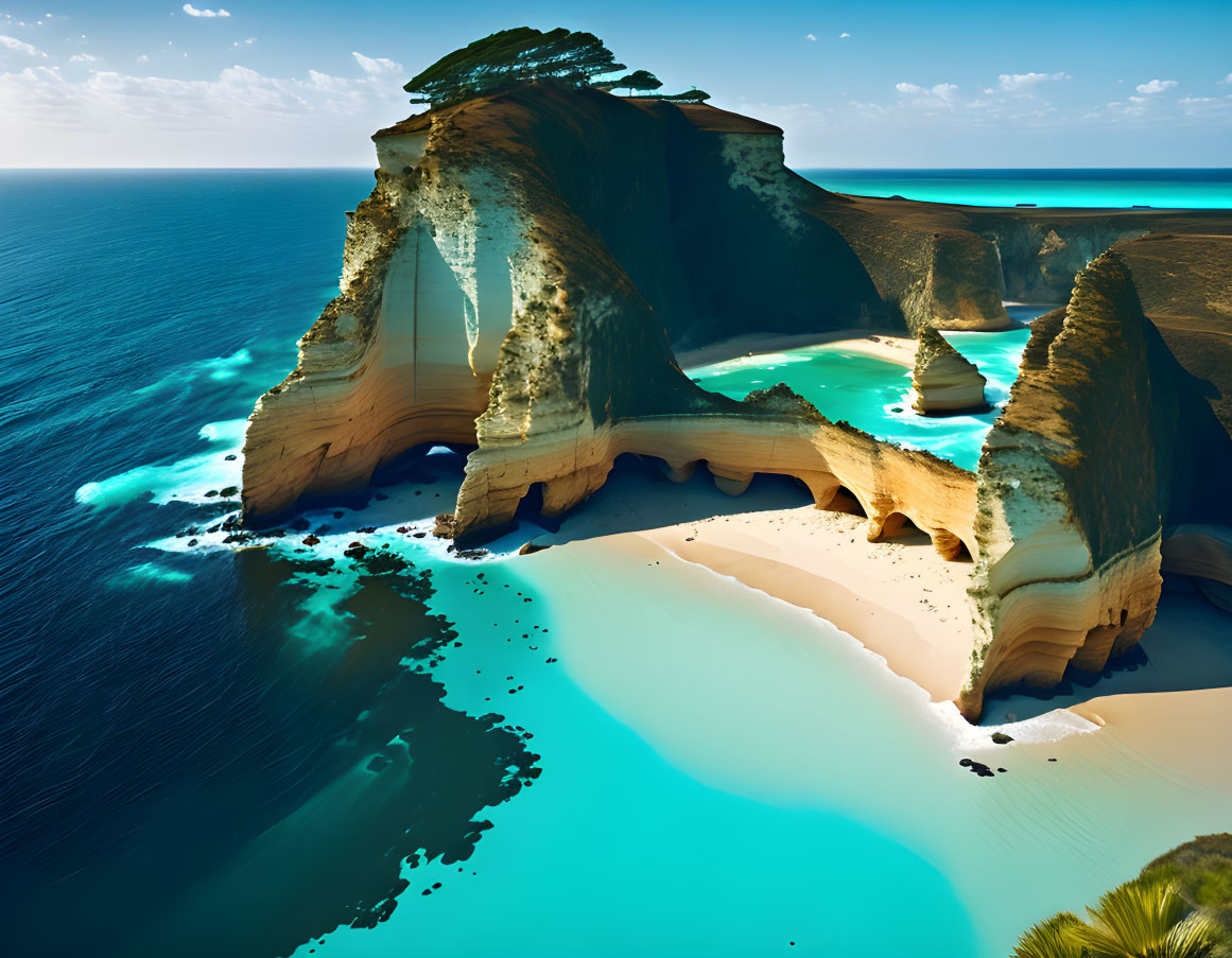 Rugged Coastal Cliffs with Arches Overlooking Turquoise Sea