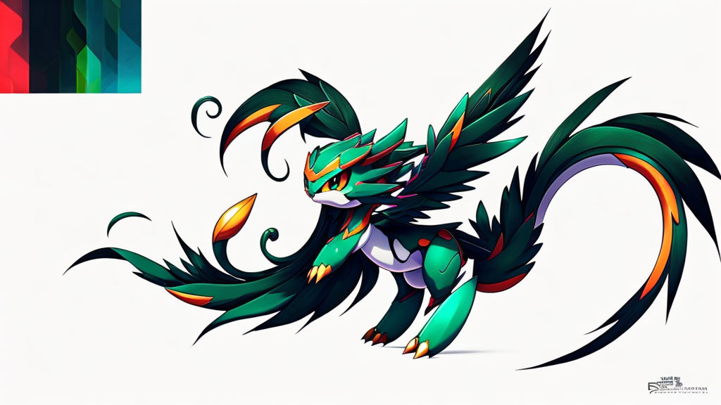 Colorful Dragon-Like Creature with Green Scales and Leaf-Like Wings