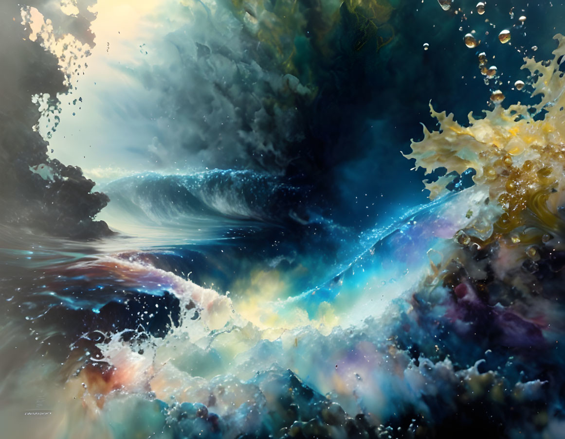 Vibrant underwater scene with celestial whale and colorful elements