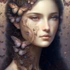 Portrait of Woman with Butterfly Motifs and Mystical Background