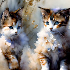 Fluffy Kittens with Striking Blue Eyes in Dreamy Floral Setting